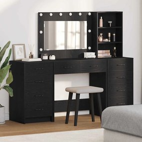 vidaXL Conjunto de Mesa de Maquilhagem em 3 Peças com Espelho LED em Madeira Engenheirada Preto