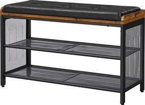 Banco sapateira para sapatos 80 x 30 x 48 cm estofado com prateleira em rede castanho vintage-preto