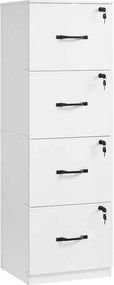 Armário de arquivo escritório 40 x 41 x 135,5 cmcom 4 gavetas com fechadura Branco