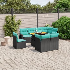 vidaXL 9 pcs conjunto de sofás p/ jardim c/ almofadões vime PE preto