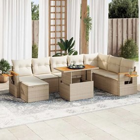 vidaXL 9 pcs conjunto sofás jardim com almofadões vime PE/acácia bege