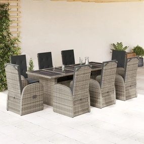 vidaXL 9 pcs conjunto de jantar p/ jardim c/ almofadões vime PE cinza