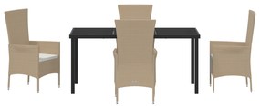 Conjunto de Jantar de Jardim vidaXL de 5 Peças com Almofadas em Rattan