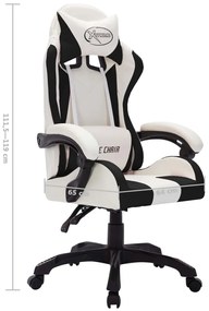 Cadeira estilo corrida luzes LED RGB couro artif. branco/preto