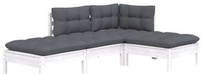 4 pcs conjunto lounge de jardim c/ almofadões pinho maciço