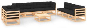 vidaXL 10 pcs conjunto lounge de jardim c/ almofadões pinho maciço