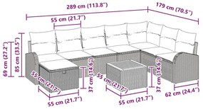 Conjunto de Sofás de Jardim de 9 Peças com Almofadas Bege Polirattan