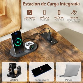 Conjunto de Mesa de Bar e 2 Cadeiras, 120 x 80 x 98 cm, Estação de Carregamento Integrada, Castanho