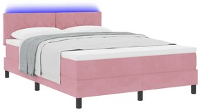 Cama Box com Colchão e LED Rosa 140x190 cm Veludo