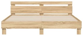 Estrutura cama c/ cabeceira/luzes LED 200x200cm carvalho sonoma