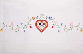 240x290 cm - Jogo de lençóis bordados a mão - 100% algodão percal 200 fios: Coração : Opção vermelho, amarelo, azul e verdes