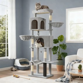 Arranhador Gatos, 59 x 48 x 190 cm, com 2 cavidades cinzento
