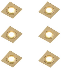 Conjunto de 6 focos embutidos modernos dourados quadrados IP44 - Xena