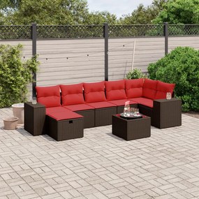 vidaXL 8 pcs conjunto sofás de jardim c/ almofadões vime PE castanho