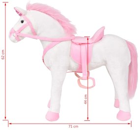 Brinquedo de montar unicórnio peluche branco e rosa XXL