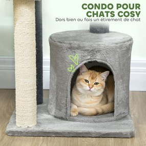 Arranhador para gatos com 103 cm de altura, plataformas, compartimentos abertos, casinha de peluche, bola de peluche, postes de sisal, base reforçada,