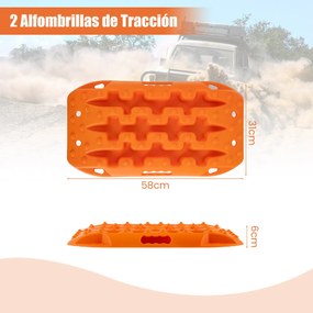 Placas de tração off-road Todo o Terreno tapetes de tração 2 peças para extração e recuperação de veículos de neve lama 58 x 31 x 6 cm Laranja