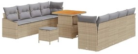 Conjunto de Sofá de Jardim de 11 Peças com Almofadas Bege Rattan Acáci
