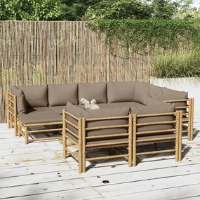 vidaXL 10pcs conj. lounge jardim bambu almofadões cinzento-acastanhado