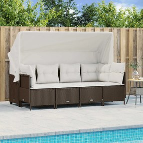 vidaXL 5 pcs conjunto sofás p/ jardim c/ almofadões vime PE castanho