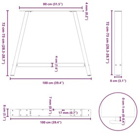 Pés para mesa de jantar em formato A, 2 peças, antracite, 100x(72-73)