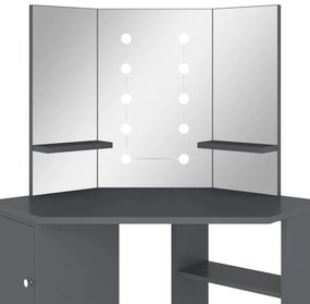 Toucador de canto com LED 111x54x141,5 cm cinzento