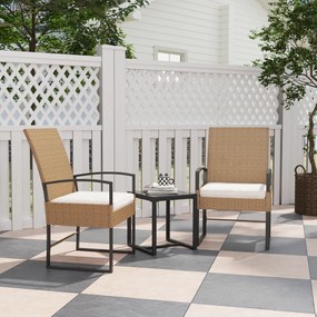 Conjunto de Jardim de 3 Peças com 2 Cadeiras e Mesa de Vime com Encosto Ajustável e Bancada de Vidro Bege e Branco