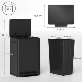 Caixote do Lixo de Cozinha com Pedal, 41,7 x 36,6 x 62 cm, Capacidade de 50 Litros, Preto