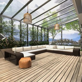 11 pcs conjunto lounge jardim c/ almofadões vime PE castanho