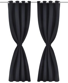 2 pcs Cortinas Blecaute com Argolas de Metal Preta 135 x 245 cm