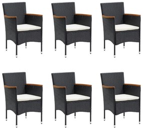7 pcs conjunto de jantar para jardim com almofadões preto