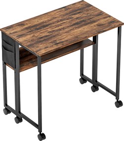 HOMCOM Secretária Dobrável com Rodas, Prateleira e Bolsa de Arrumação, Ideal para Espaços Pequenos, 80x50x75 cm, Castanho Rústico | Aosom Portugal