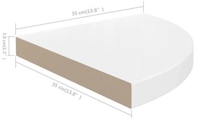 Prateleira de canto suspensa 35x35x3,8 cm MDF branco brilhante