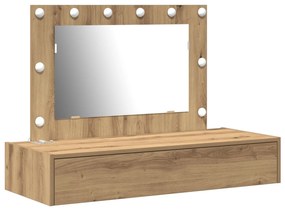 Mesa de Maquiagem Suspensa com Luzes LED Carvalho Artisan