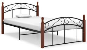 Estrutura de cama 120x200cm metal/madeira carvalho maciça preto