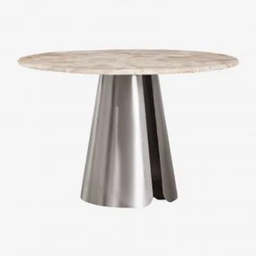 Mesa De Jantar Redonda Ø120 Cm Em Aço Inoxidável Baelor Mármore Bege Panther - Sklum