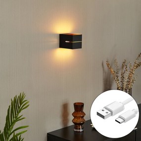 Candeeiro de Parede Moderno Preto com Interior Dourado Incl. LED e Dimmer de Toque Recarregável - Joris Groove