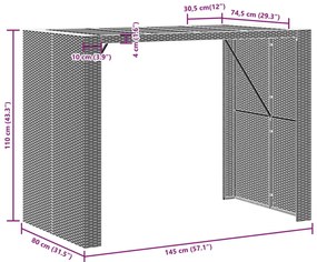 Mesa de bar para jardim com tampo em acácia vime PE preto