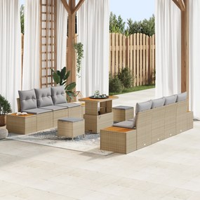 Conjunto de Sofá de Jardim vidaXL de 10 Peças com Almofadas Bege Ratta