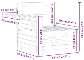 Sofá de jardim c/ apoio braços/mesa apoio pinho maciço branco