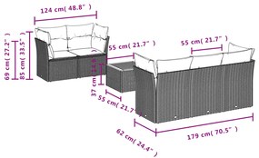 6 pcs conjunto sofás de jardim c/ almofadões vime PE preto