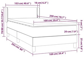 Cama com molas/colchão 100x200 cm veludo cinza-escuro