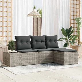 vidaXL Conjunto de Sofá de Jardim de 4 Peças com Almofadas Cinza Claro Rattan