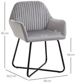 Cadeira de Sala de Jantar Estofada em Veludo com Base Metálica Cruzada Cadeira de Leitura 60x56,5x85 cm Cinza
