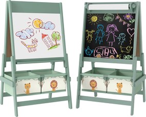 Quadro infantil 3 em 1: cavalete infantil de dupla face, quadro preto e branco, com rolo de papel, 54 x 46 x 94 cm, verde