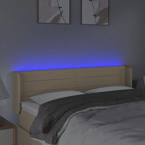 Cabeceira de cama c/ luzes LED tecido 147x16x78/88 cm cor creme