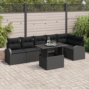 Conjunto de Sofás de Jardim de 7 Peças com Almofadas em Vime Preto, So