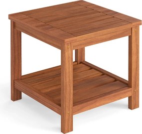 Mesa apoio jardim de 2 níveis em madeira maciça 45 x 45 x 44 cm, com prateleira de arrumação, pequena e quadrada, para pátio, jardim ou terraço Natura