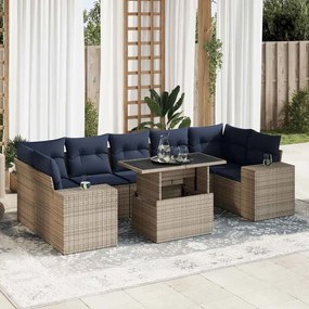 vidaXL 8 pcs conjunto sofás jardim almofadões vime PE/acácia cinzento