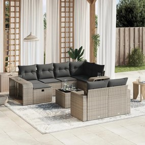 11 pcs conjunto sofás de jardim c/ almofadões vime PE cinzento
